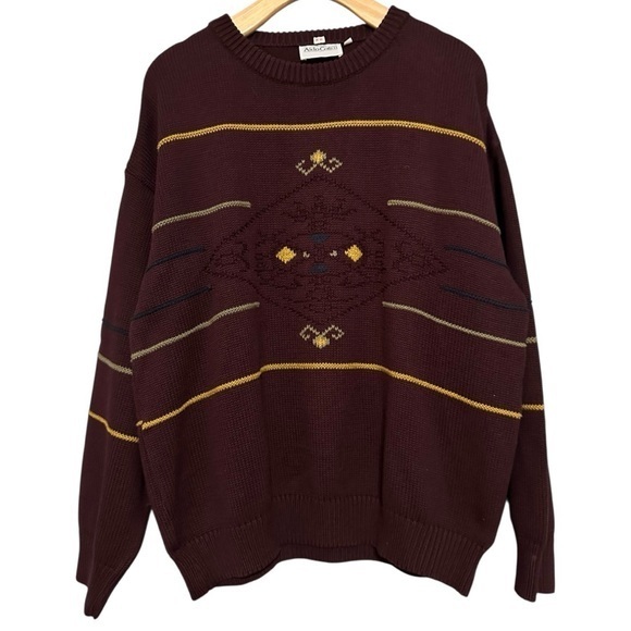 Aldo Colitti Other - Aldo Colitti Vintage Men’s 50 L Maroon Burgundy Wine Cotton Knit Aztec Sweater